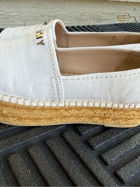DKNY White Leather Espadrille Loafers with Jute Platform